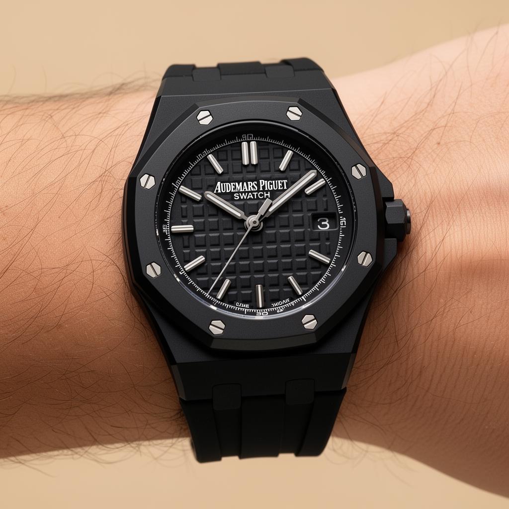 Midnight Black silicone strap for Swatch Royal Pop